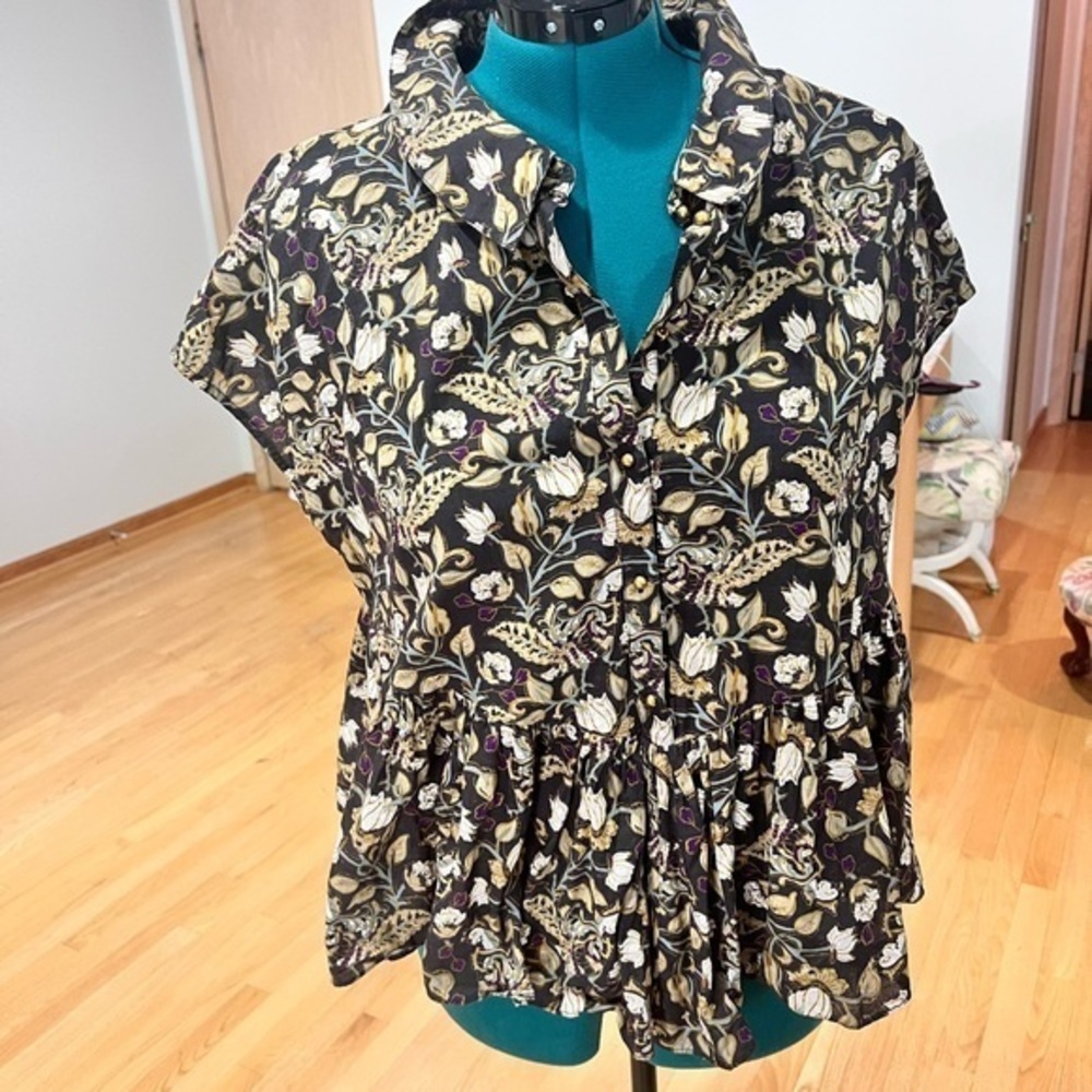 Anthropologie Let Me Be Everly Peplum Floral Blouse